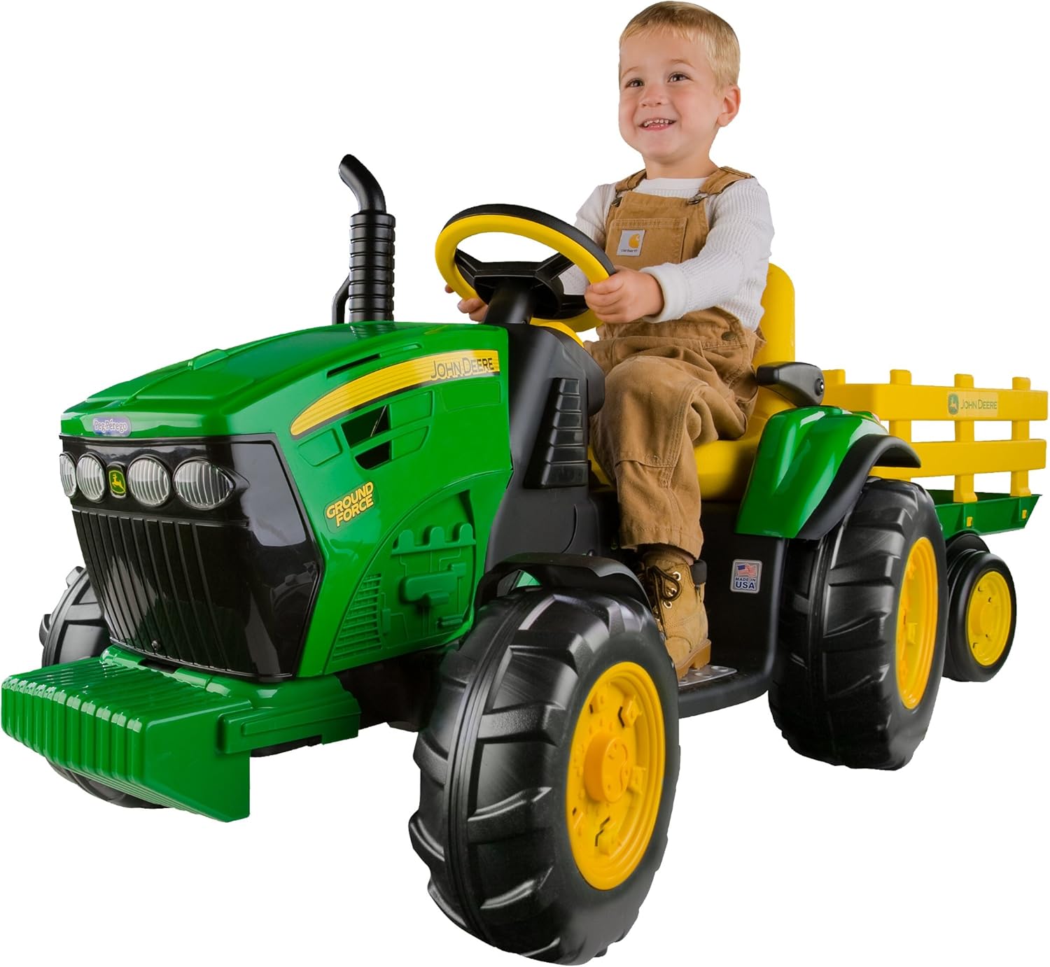 Peg Perego John Deere Ground Force Tractor with Trailer 12 Volt Ride on wourant