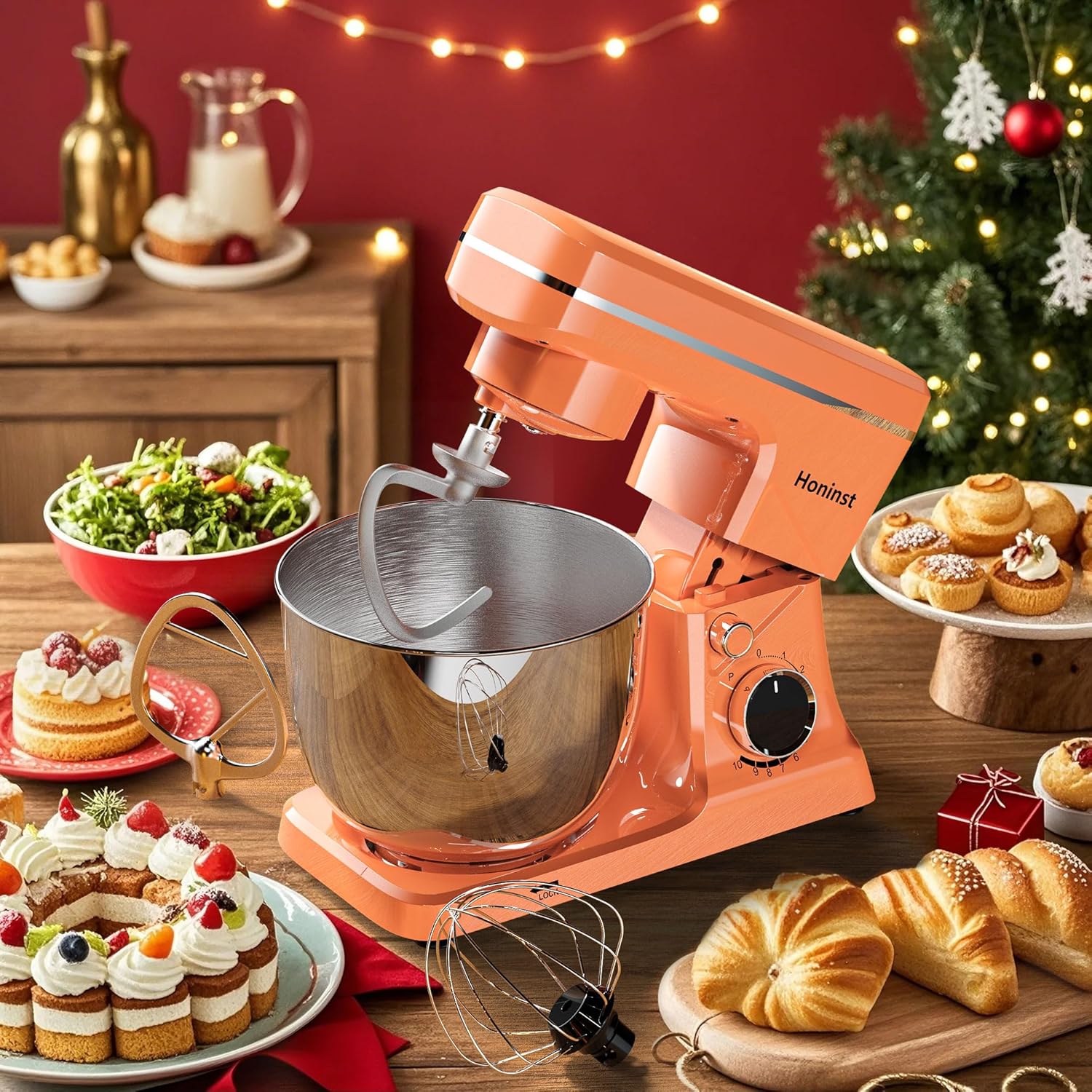 10-Speed Stand Mixer with 8-in-1 Splash Guard, Tilt Head, 6-Quart Stainless Steel Bowl + Dishwasher-Safe Dough Hook/Whisk/Blender/Scraper wourant