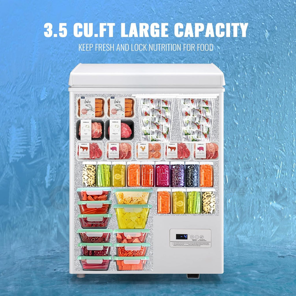 Chest Freezer 5.0Cubic Feet Deep Freezer Freestanding Freezers Removable Stainless Steel Basket wourant