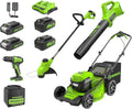 Greenworks 48V (24V x 2) 21" Brushless Self-Propelled Mower+12" String Trimmer+320CFM wourant