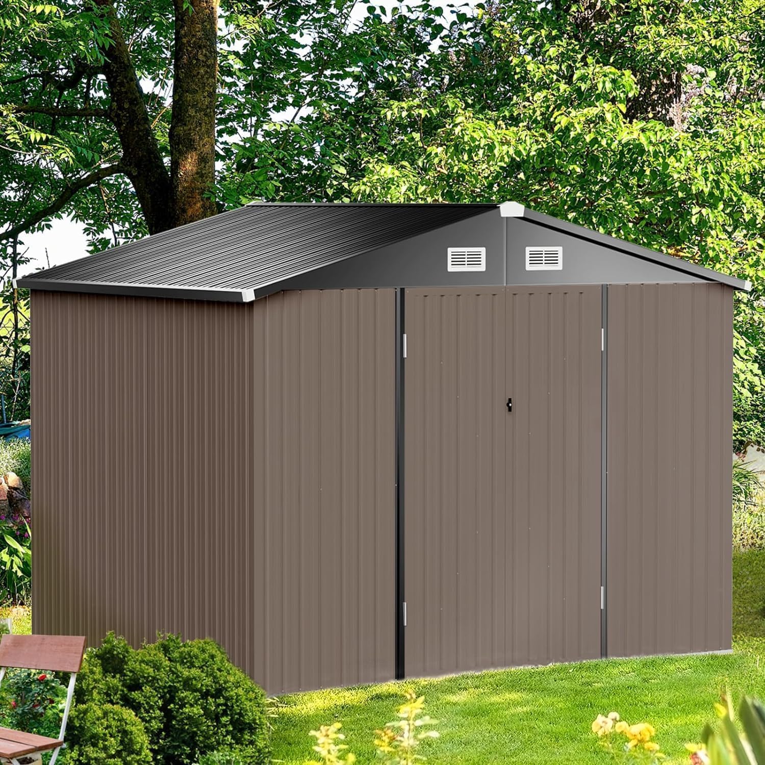 Aoxun 6.2x4 FT Shed Outdoor Storage Shed Metal Garden Shed Slooping Roof Tool Shed Bike Shed wourant