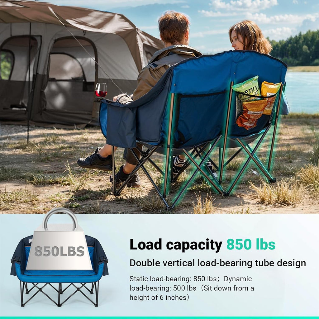 Extra Large Double Camping Chair - 2 Person Comfortable Sofa Chair Adult Loveseat - Heavy Duty Lawn Chair wourant