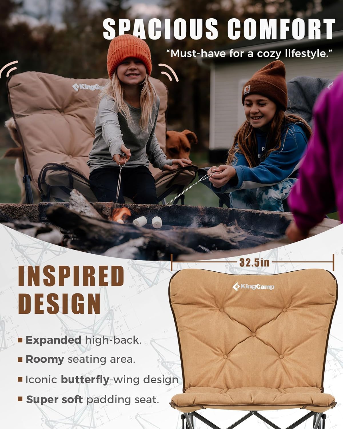 Butterfly chair, extra large thick comfortable camping chair, portable folding chair, 400 lb heavy duty seat wourant