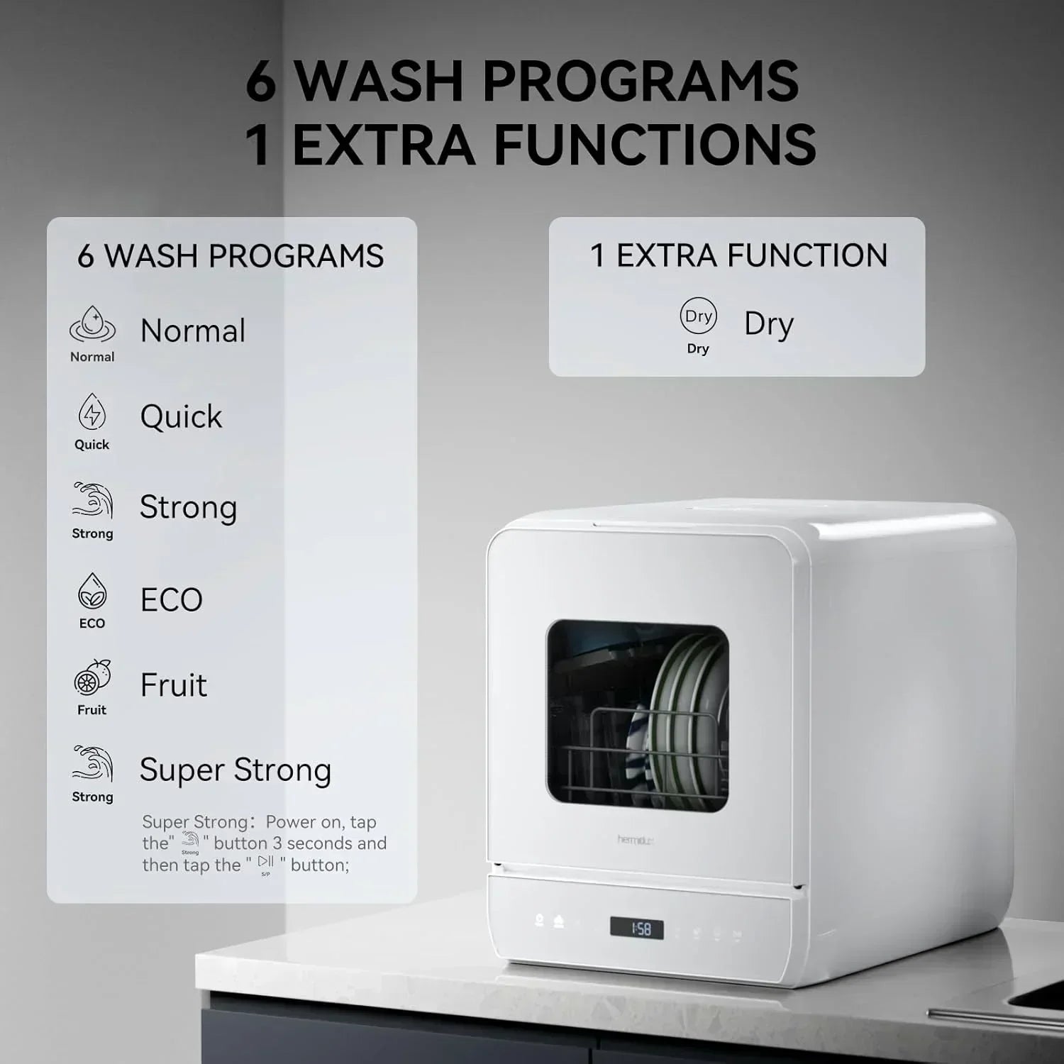 Hermitlux tabletop dishwasher 7 wash programs portable mini dishwasher wourant