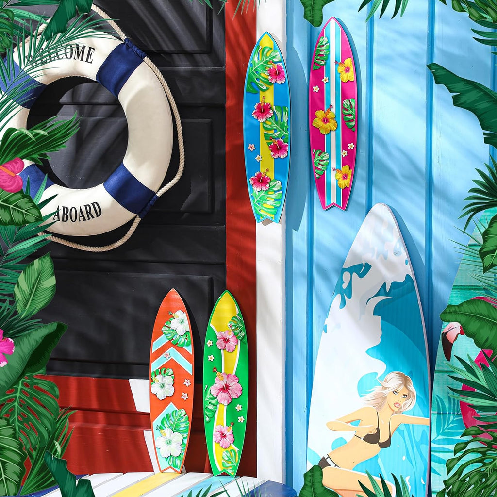 Blulu 4 Pcs Surfboard Wall Decor Surfboard Wall Hanging Sign Wooden Beach Decoration Summer Theme Decor Hawaiian Luau Party Decoration for Home Bar Aloha Tropical Birthday Party(Tiki) wourant
