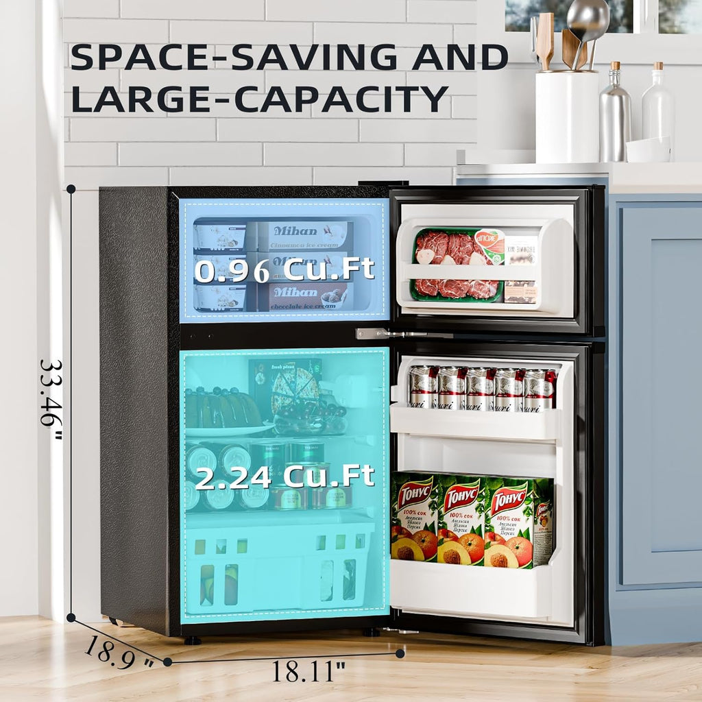 Antarctic Star 3.2 Cu.Ft,Mini Refrigerator with Freezer,Double Door Mini Fridge,Compact Refrigerator,Adjustable Thermostat,Mini Refrigerator for Bedroom/Office/Dorm/Kitchen(BLACK) wourant