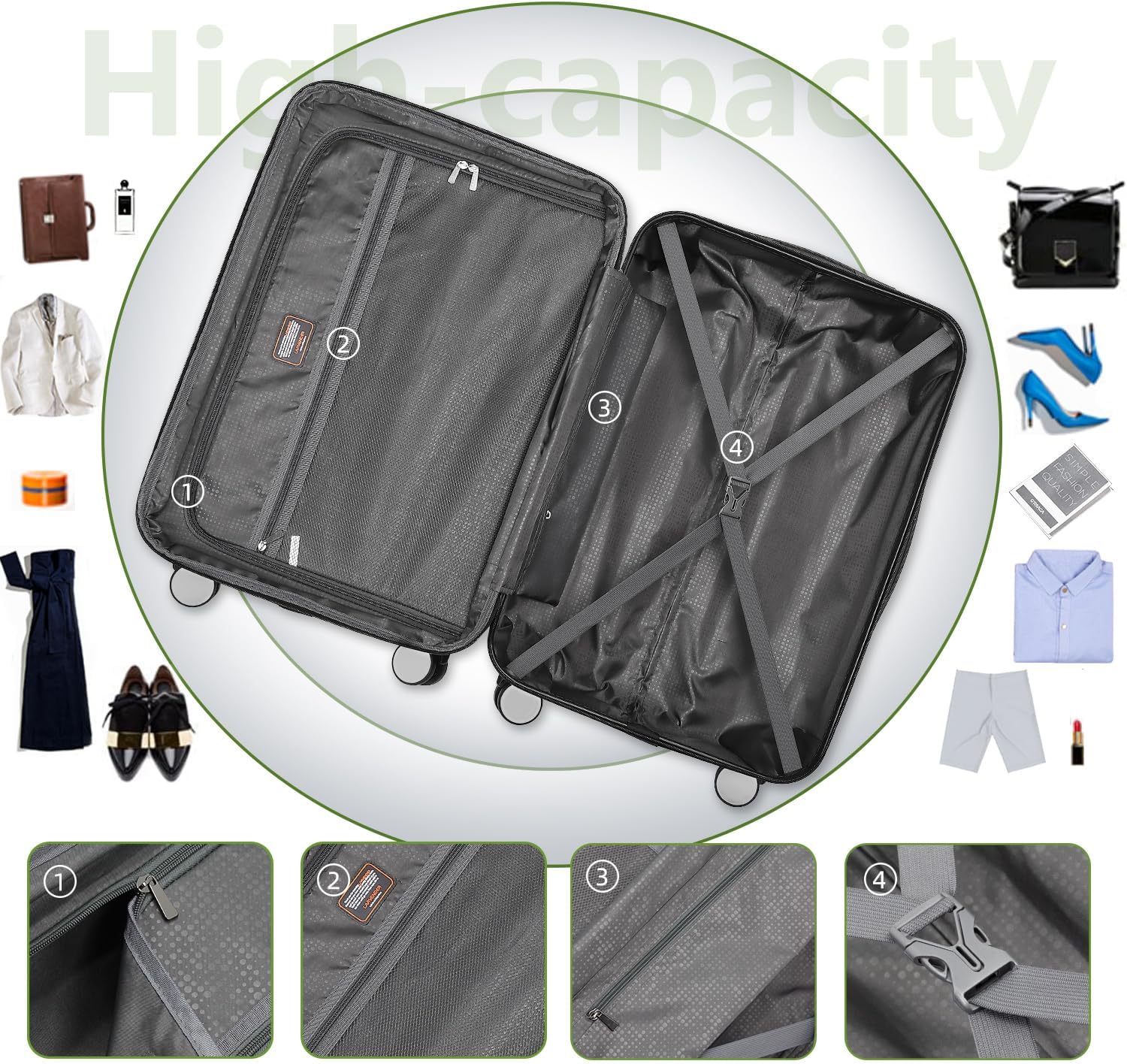 Luggage 6-piece hardshell expandable suitcase lightweight travel carry-on luggage set wourant