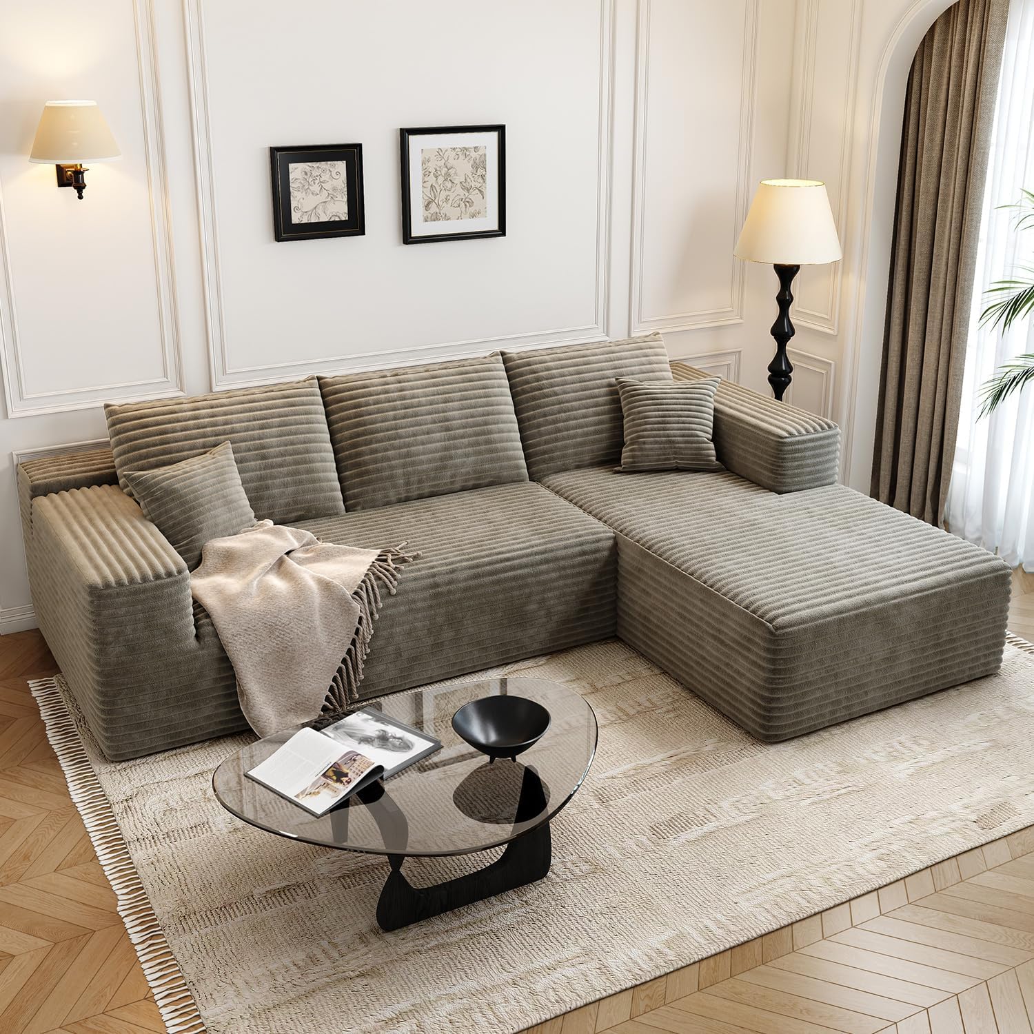 107.5" Cloud Modular Sectional Sofa Couch with L-Shape Chaise,Modern Minimalist Upholstered Couches wourant