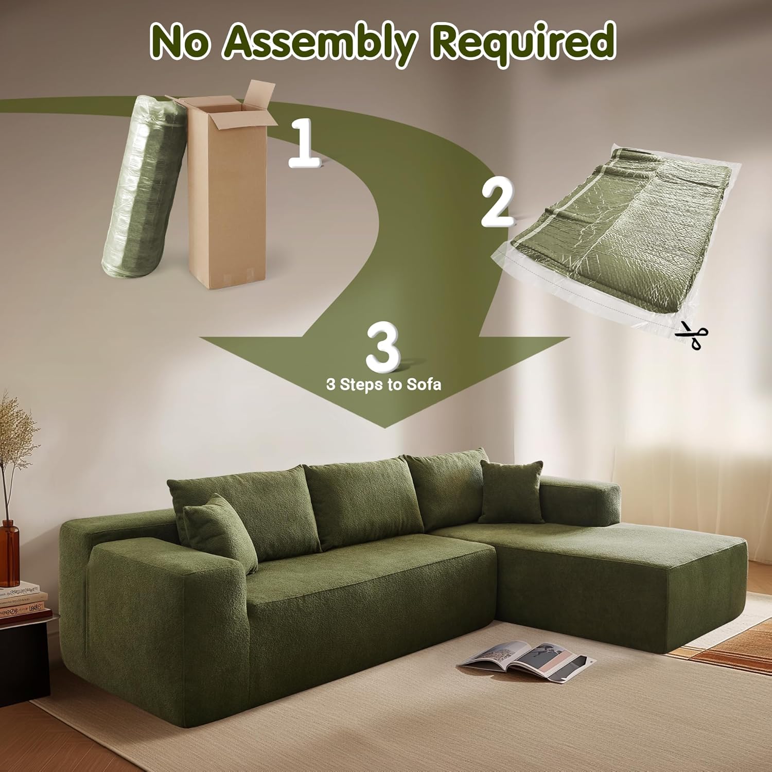 ovios 104" Cloud Sectional Couch with L-Shape Chaise,Modern Modular Sofa with Deep Seat, Upholstered Couches for Living Room Bedroom,No Assembly Required, Grey (Plush Corduroy Fabric) wourant