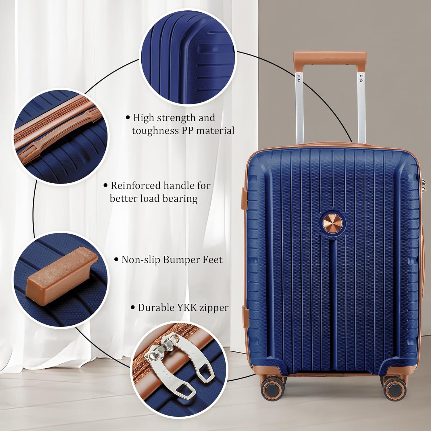 5-piece PP hardshell lightweight travel carry-on luggage set with dual spinner wheels and TSA lock wourant