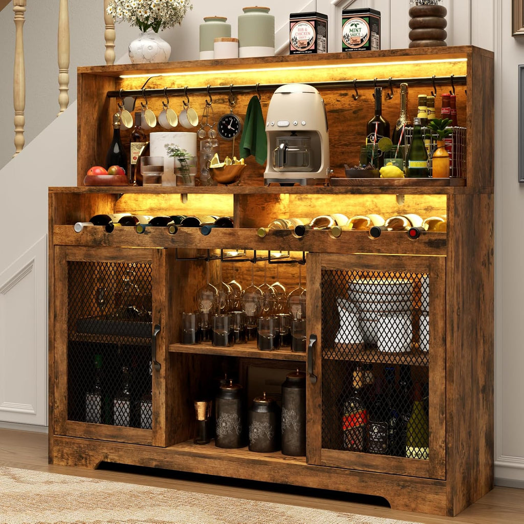 Wine Bar Cabinet with LED Light, Liquor Cabinet with Glass Holder, Coffee Bar for Liquor, Storage Buffet with Wine Racks, Wine Cabinet wourant