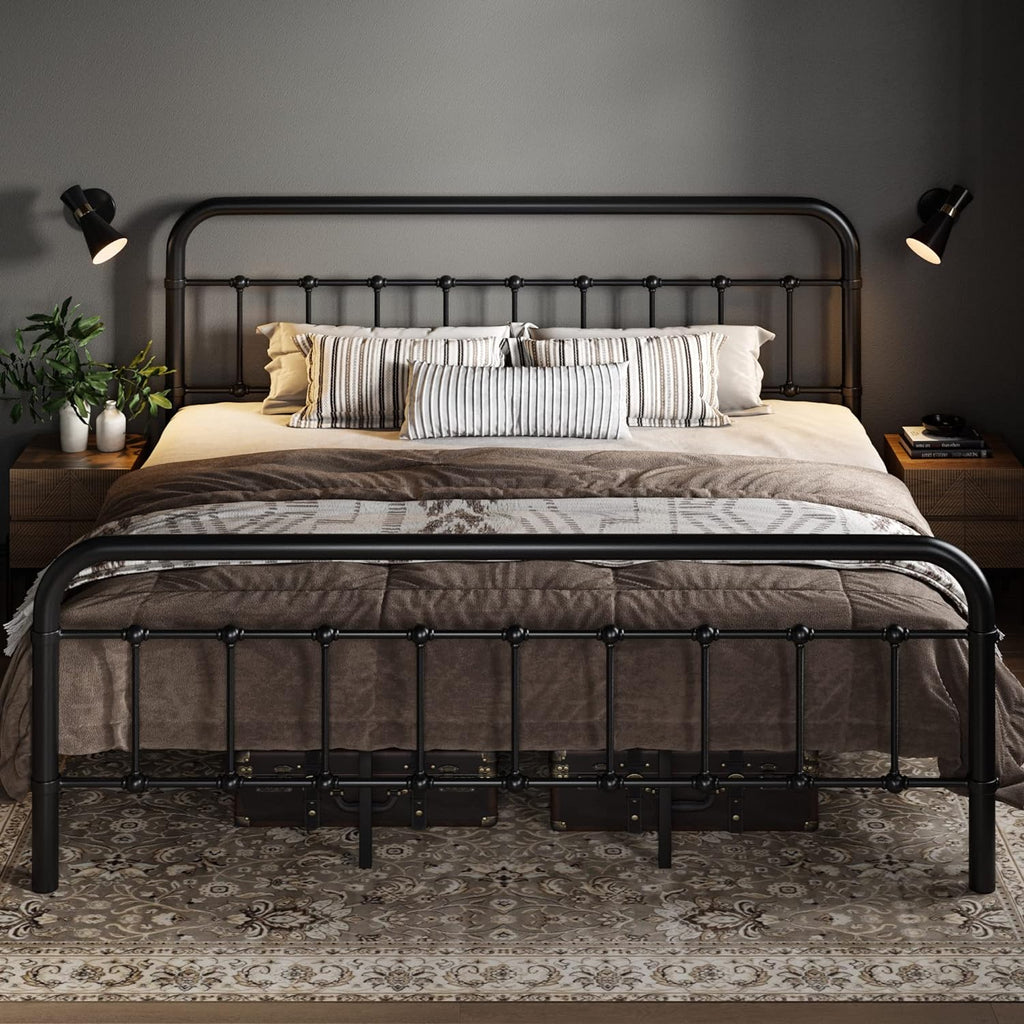 Allewie Queen Size Metal Platform Bed Frame with Victorian Style Wrought Iron-Art Headboard wourant