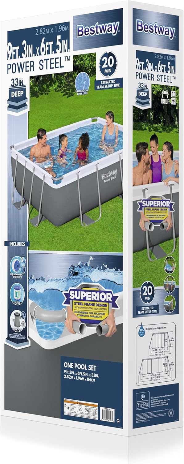 Power Steel 14' x 8'2" x 39.5" Oval Above Ground Pool Set | Includes 530gal Filter Pump, Ladder, ChemConnect Dispener wourant