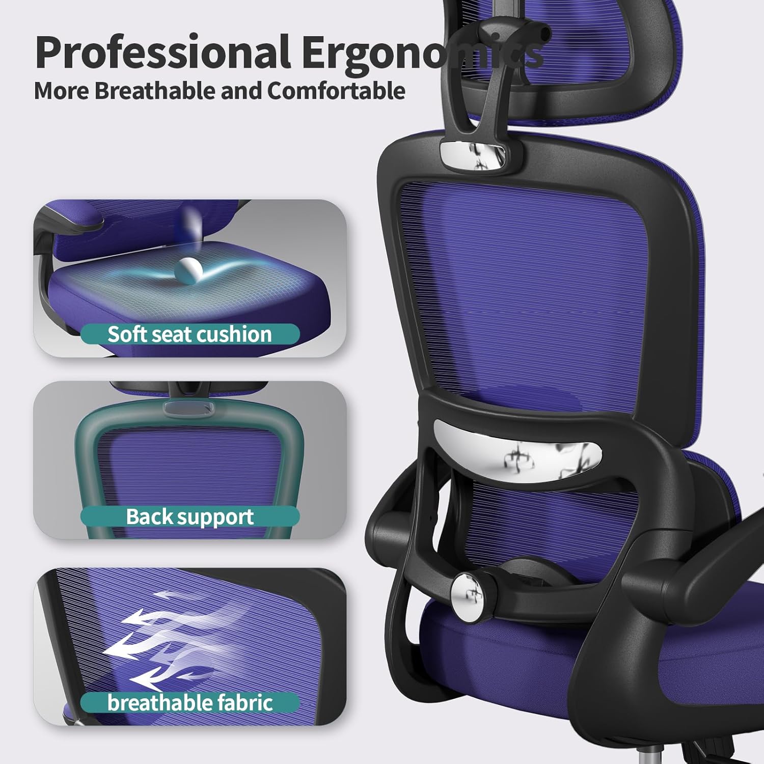 Office Chair Ergonomic Desk Chair, 330 lbs Home Mesh Desk Chair with Wheels, Comfortable Gaming Chair, High Back Office Chair wourant