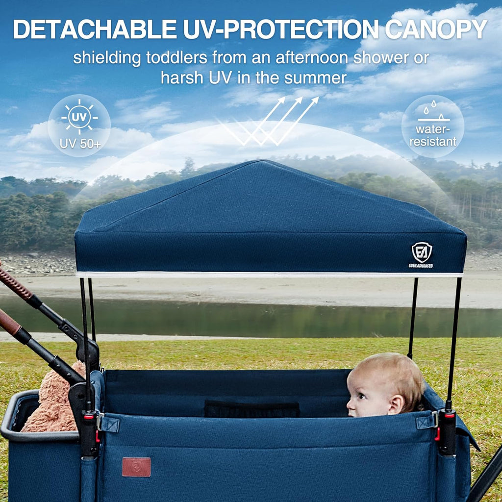 EVER ADVANCED Side-unzip Wagon Stroller for 2 Kids, Push Pull Stroller with Adjustable Handle, Easy Access Front Zipper Door, 5-Point Harness Removable UV-Protection Canopy Shock-Absorbing Wheels,Grey wourant