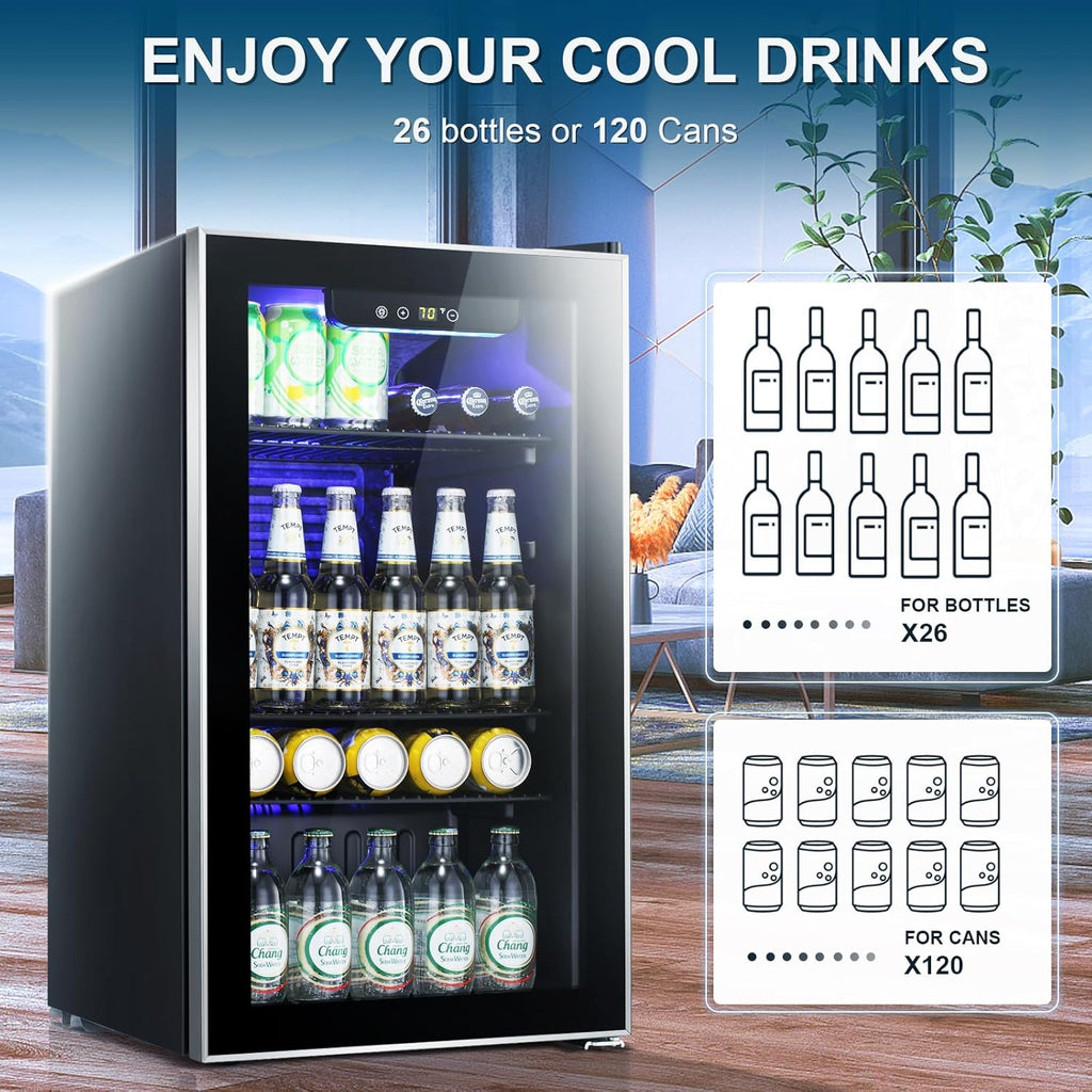 Antarctic Star Beverage Refrigerator Cooler 68 Can, Mini Fridge with Glass Door for Beer Drinks Wine,Freestanding Small Fridge with Electronic Temperature Control for Home and Bar,1.7 cu.ft wourant