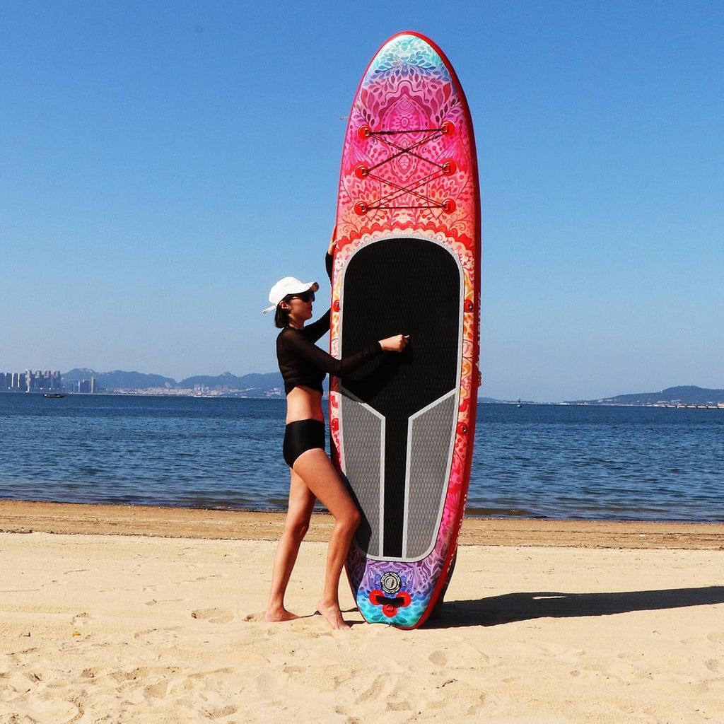 Inflatable wide SUP board with SUP carrying bag, hand pump, 10L waterproof bag and adjustable paddle wourant