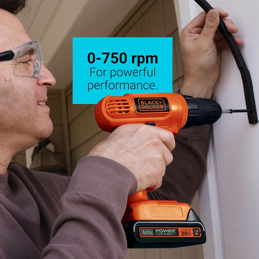 BLACK+DECKER 20V MAX POWERCONNECT Power Drill Cordless Drill Driver Electric Screwdriver with 30 Piece Bit Set and Drivers Kit, Battery and Charger Included (LD120VA) wourant