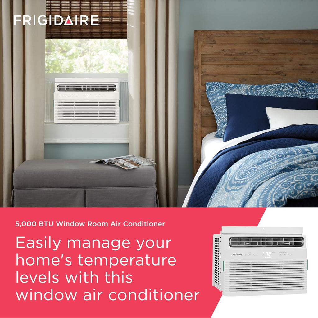 Frigidaire 5,000 BTU Window Air Conditioner with Remote Control, Cools Up to 150 Sq. Ft., Quiet Operation, Eco Mode, 3 Fan Speeds, Auto Restart, White wourant