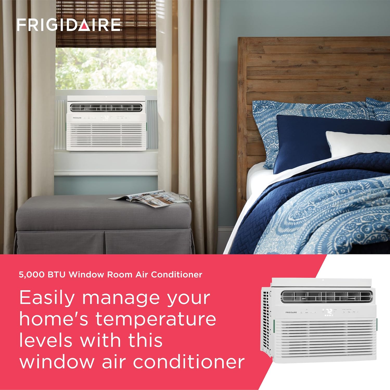 Frigidaire 5,000 BTU Window Air Conditioner with Remote Control, Cools Up to 150 Sq. Ft., Quiet Operation, Eco Mode, 3 Fan Speeds, Auto Restart, White wourant