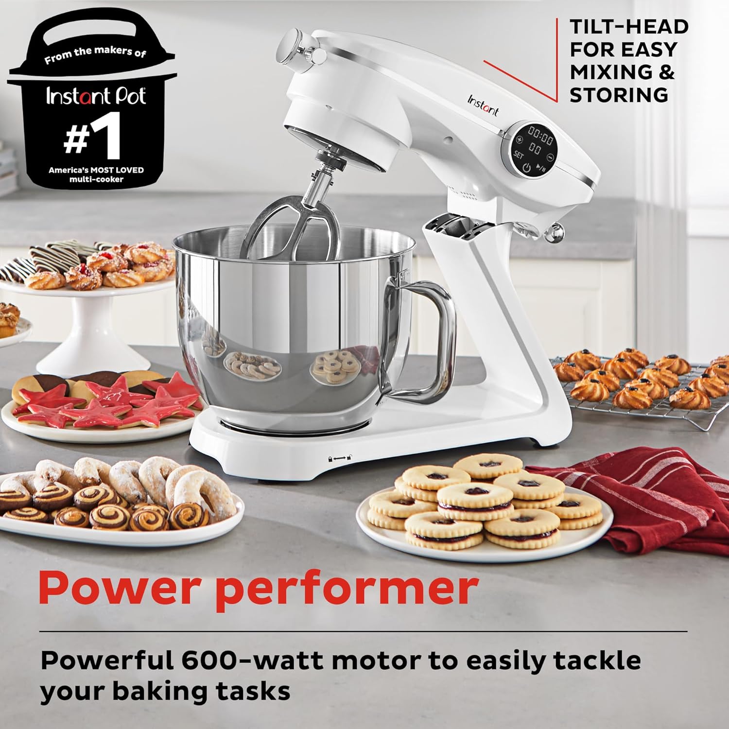Instant Pot Instant Stand Mixer Pro 600W 10-Speed Electric Mixer with Digital Interface,7.4-Qt Stainless Steel Bowl,Dishwasher Safe Whisk,Dough Hook and Mixing Paddle wourant