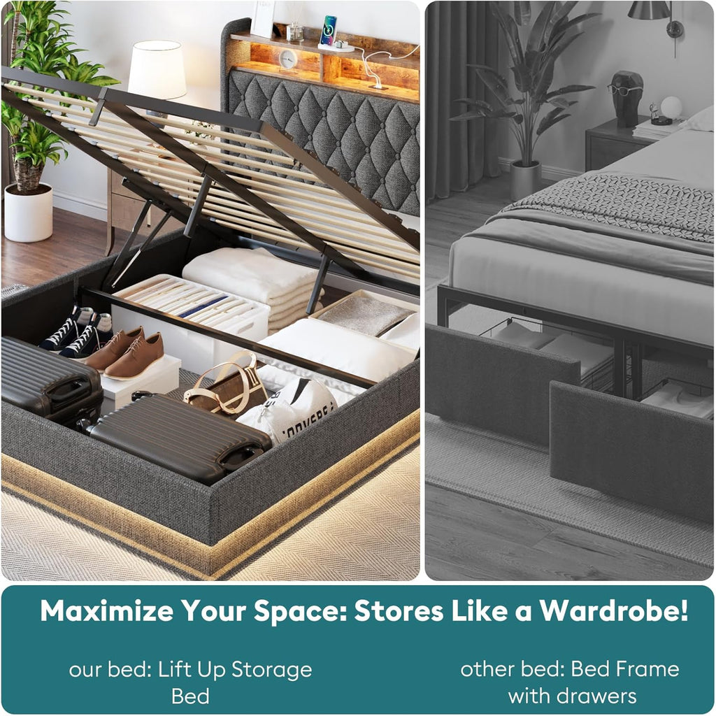 Queen Bed Frame Storage Lift Up Queen Size Bed Frame Headboard Upholstered Platform Bed wourant