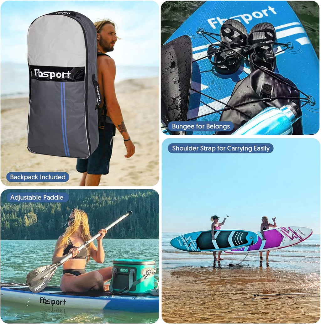 FBSPORT 11' Premium Stand Up Paddle Board, Yoga Board with Durable SUP Accessories & Carry Bag | Wide Stance, Surf Control, Non-Slip Deck, Leash, Paddle and Pump for Youth & Adult wourant