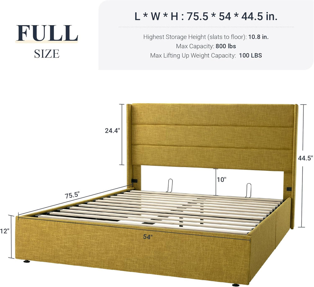 Allewie Queen Size Lift Up Storage Bed Modern Wingback Headboard Hydraulic Support wourant