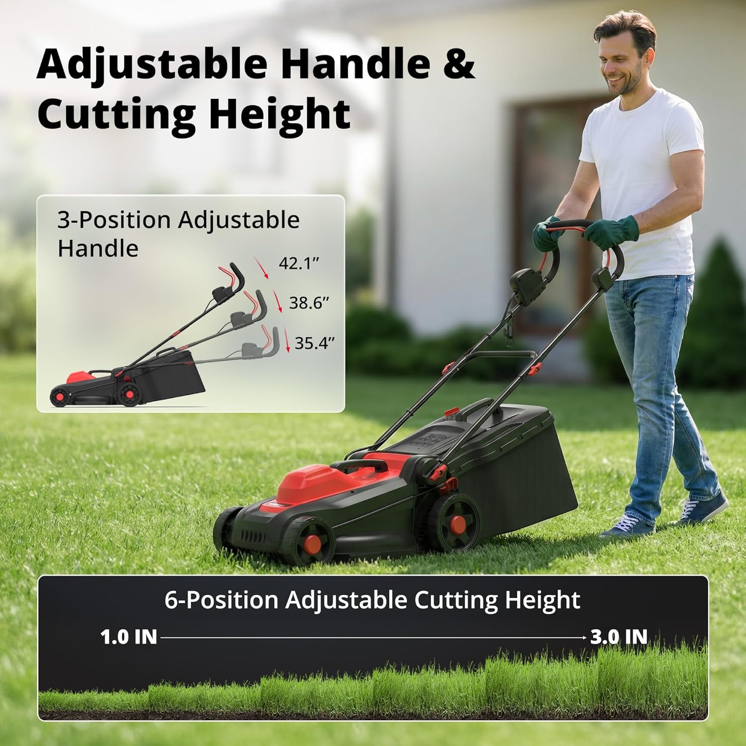 14-Inch Corded Electric Lawn Mower, 12.5 Amp 3400RPM 2IN1 Mulching & 10-Gallon wourant