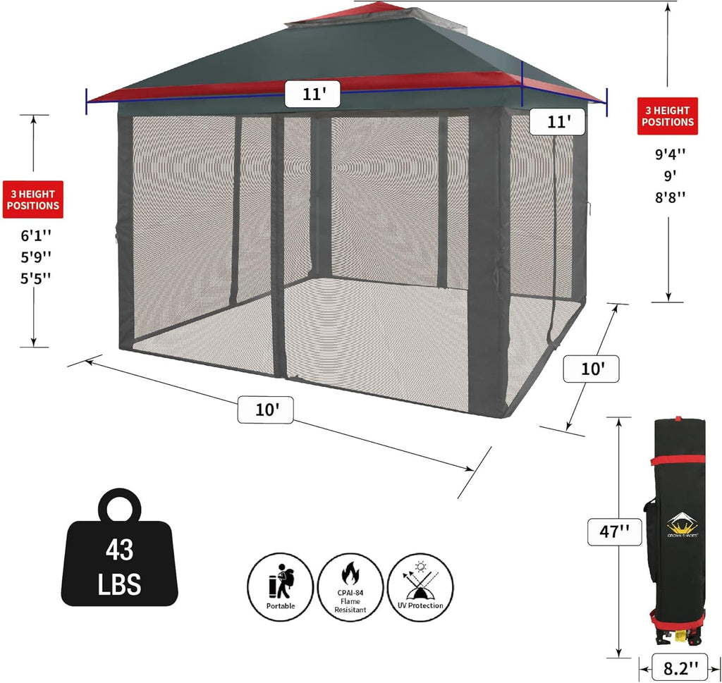 CROWN SHADES 13x13 Pop Up Gazebo, Canopy Tent, Gazebos on Clearance - Outdoor Gazebo for Backyard & Patio Furniture - Carpa Pop Up Tent with Wheeled STO-N-Go Cover Bag (White) wourant