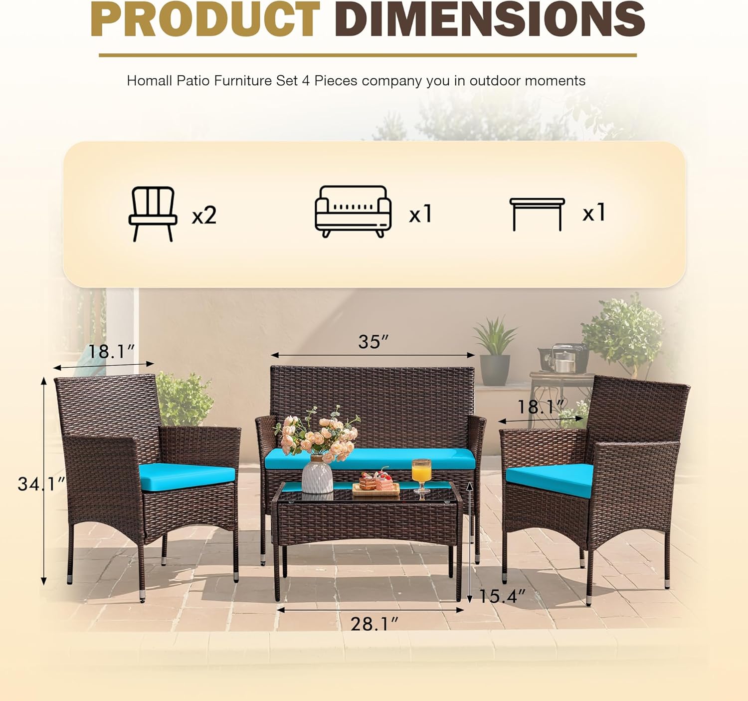 Homall 4 Pieces Outdoor Patio Furniture Sets Rattan Chair Wicker Set, Outdoor Indoor Use Backyard Porch Garden Poolside Balcony Furniture Sets (Grey) wourant
