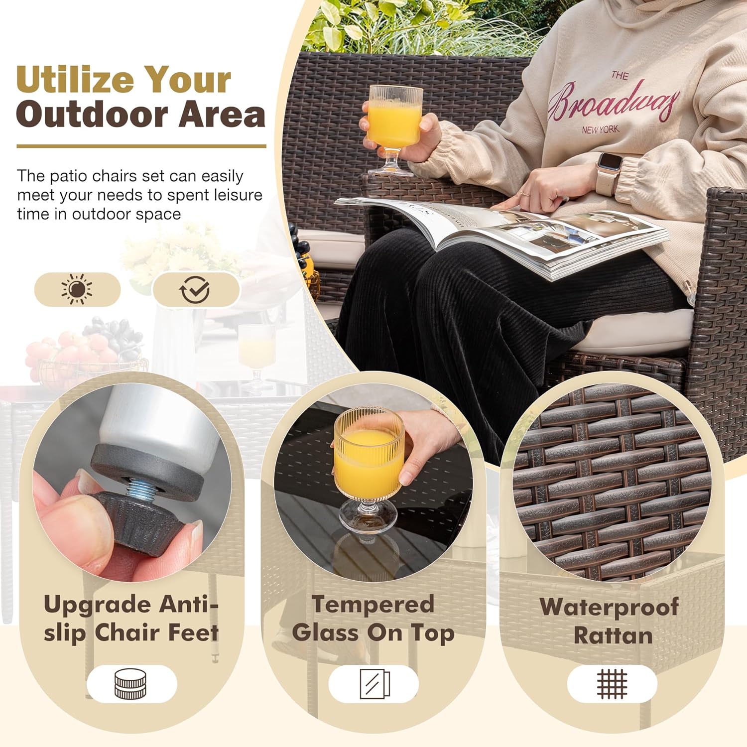 Homall 4 Pieces Outdoor Patio Furniture Sets Rattan Chair Wicker Set, Outdoor Indoor Use Backyard Porch Garden Poolside Balcony Furniture Sets Clearance (Brown and Beige) wourant