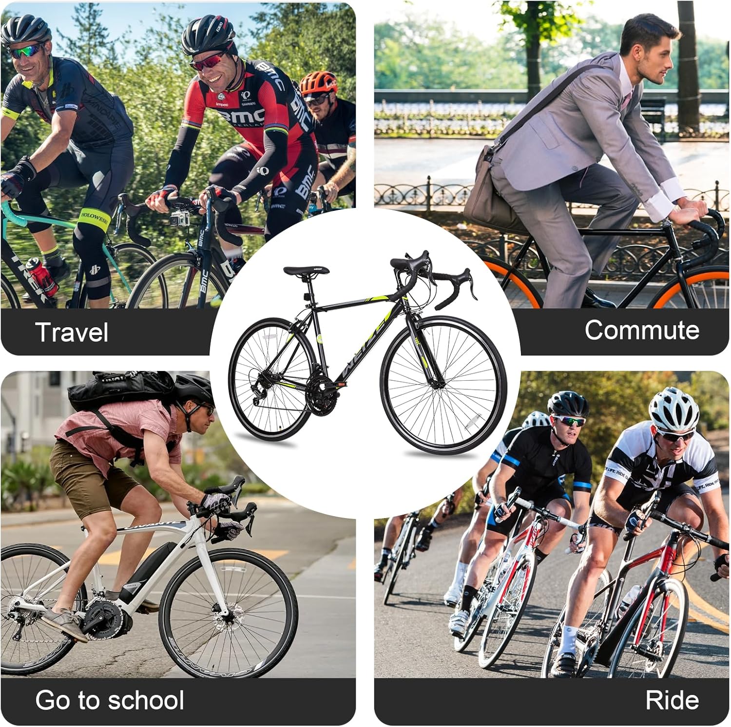WEIZE Road Bike, 700C Wheel City Commuter Bicycle, Shimano 14 Speed Drop Bar, Racing Adult Bike with Caliper Brakes, High-Carbon Steel Hybrid Bikes wourant
