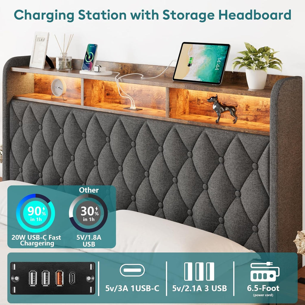 Queen Bed Frame Storage Lift Up Queen Size Bed Frame Headboard Upholstered Platform Bed wourant