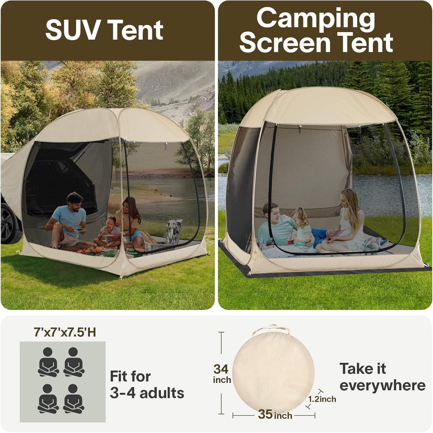 Alvantor Screen House Gazebo, 6-10-15 Person Pop Up Igloo Screened Canopy Tent with Mosquito Netting Sides, Instant UV Resistant Sun Shelter for Garden, Patio, Backyard wourant