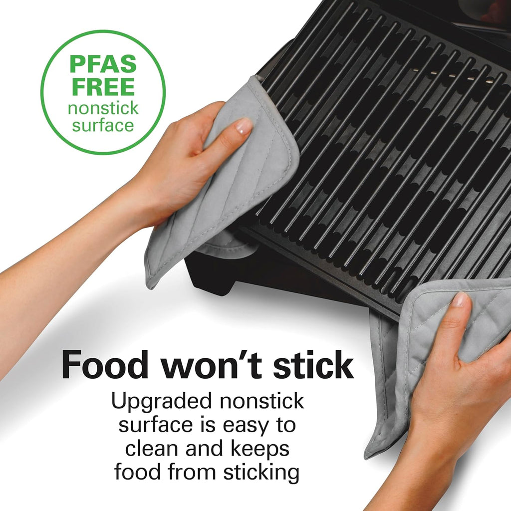 Indoor electric grill with viewing window, adjustable to 450°F, serves 6 people wourant