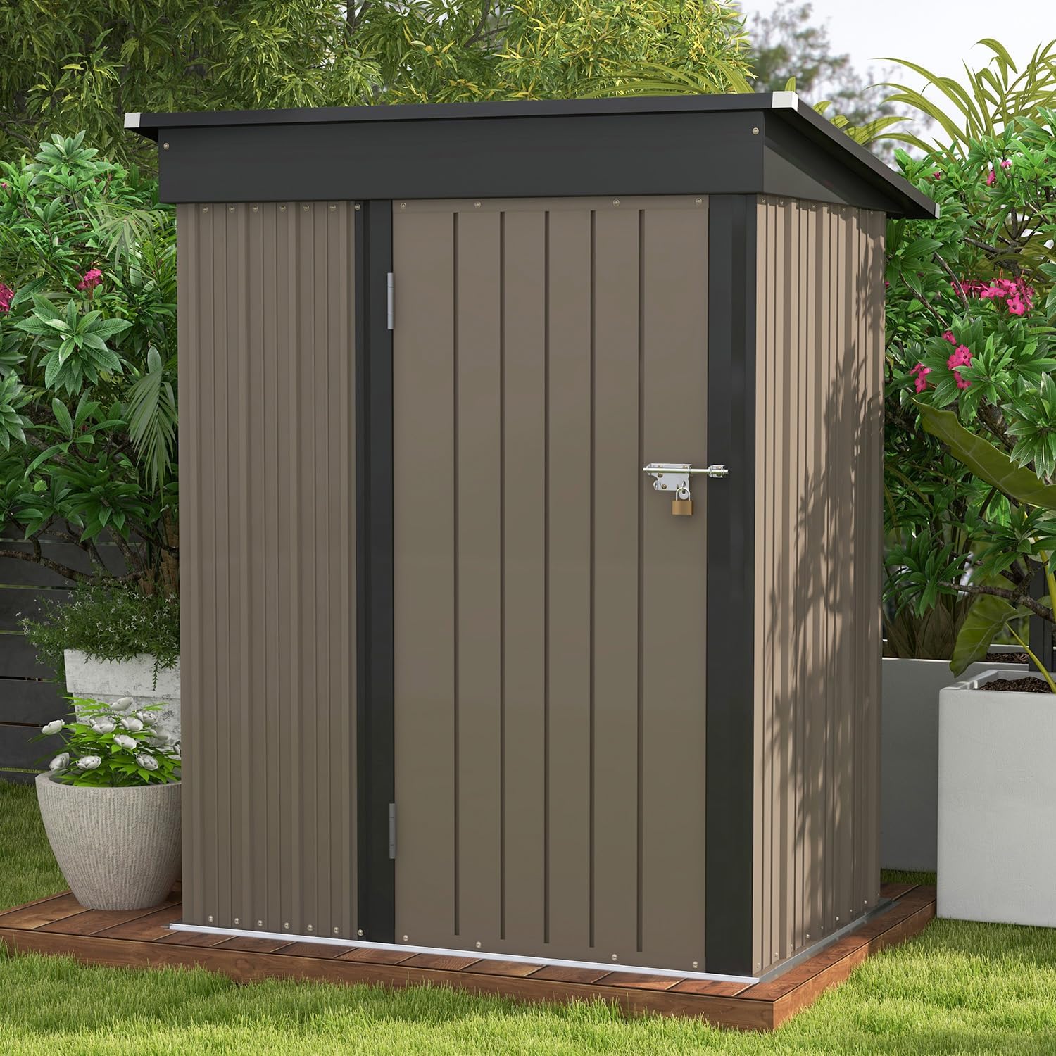 Patiowell 5x3 FT Outdoor Storage Shed Tool Shed with Sloping Roof and Lockable Door Metal Shed wourant