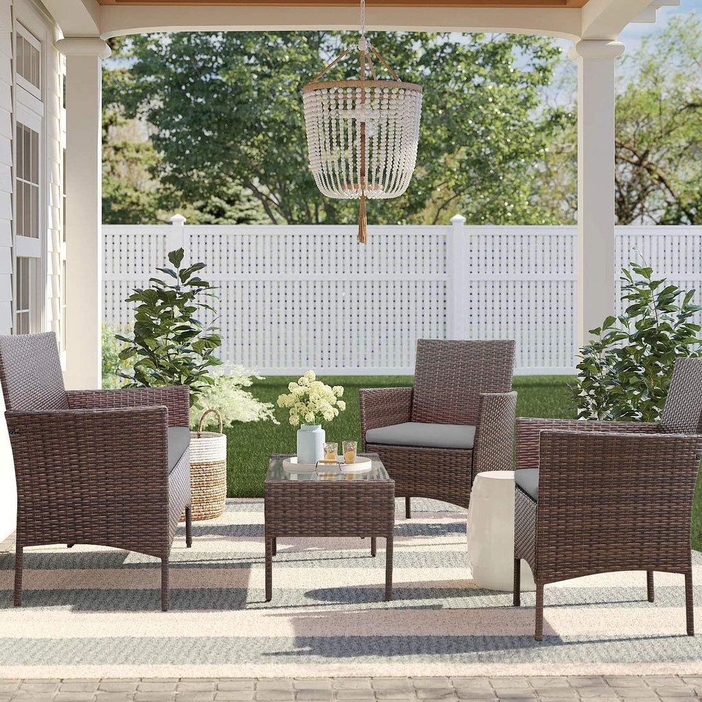 Homall 4 Pieces Outdoor Patio Furniture Sets Rattan Chair Wicker Set, Outdoor Indoor Use Backyard Porch Garden Poolside Balcony Furniture Sets (Grey) wourant
