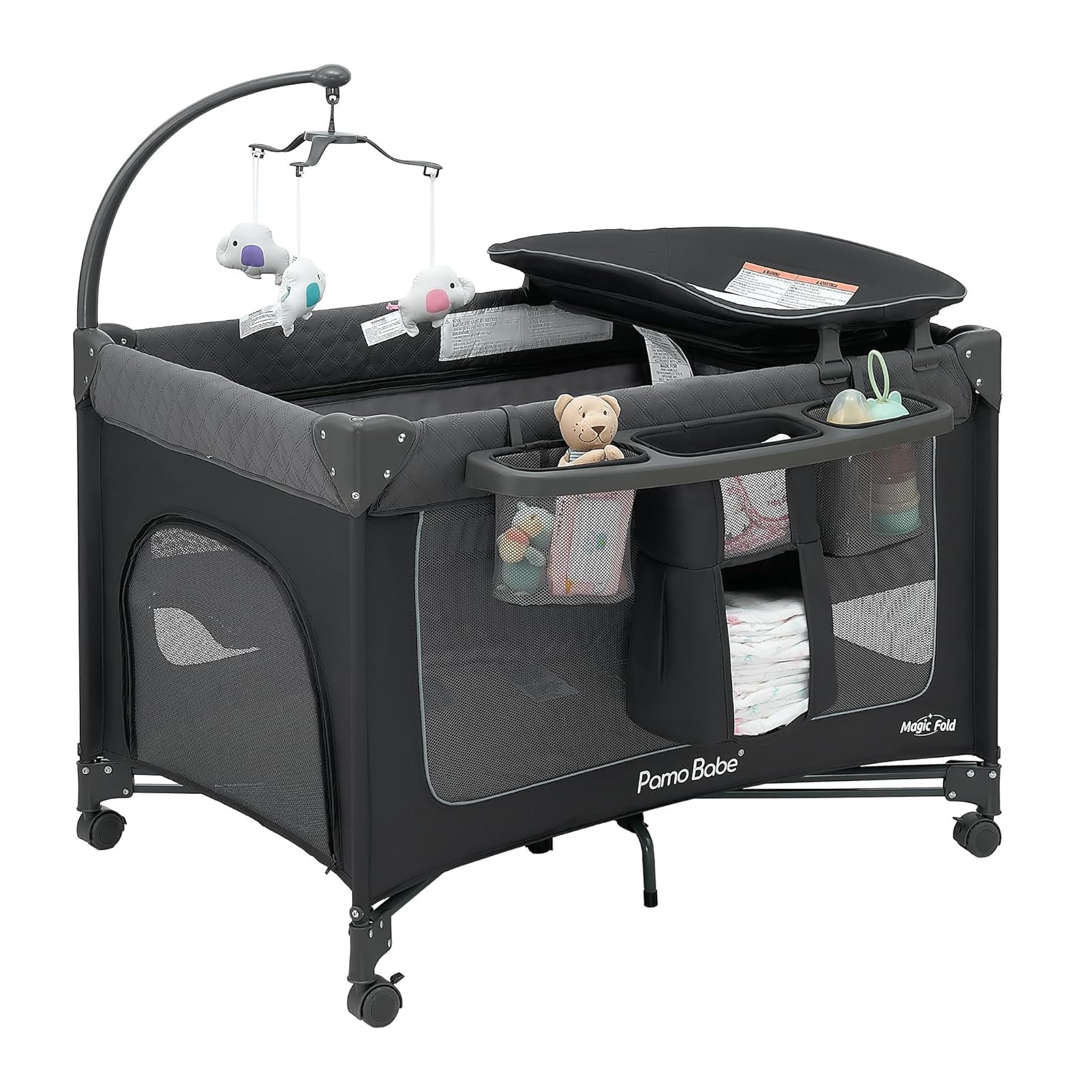 Pamo Babe Baby Playpen - Heavy-duty steel frame provides a safe sleeping space and portable crib wourant