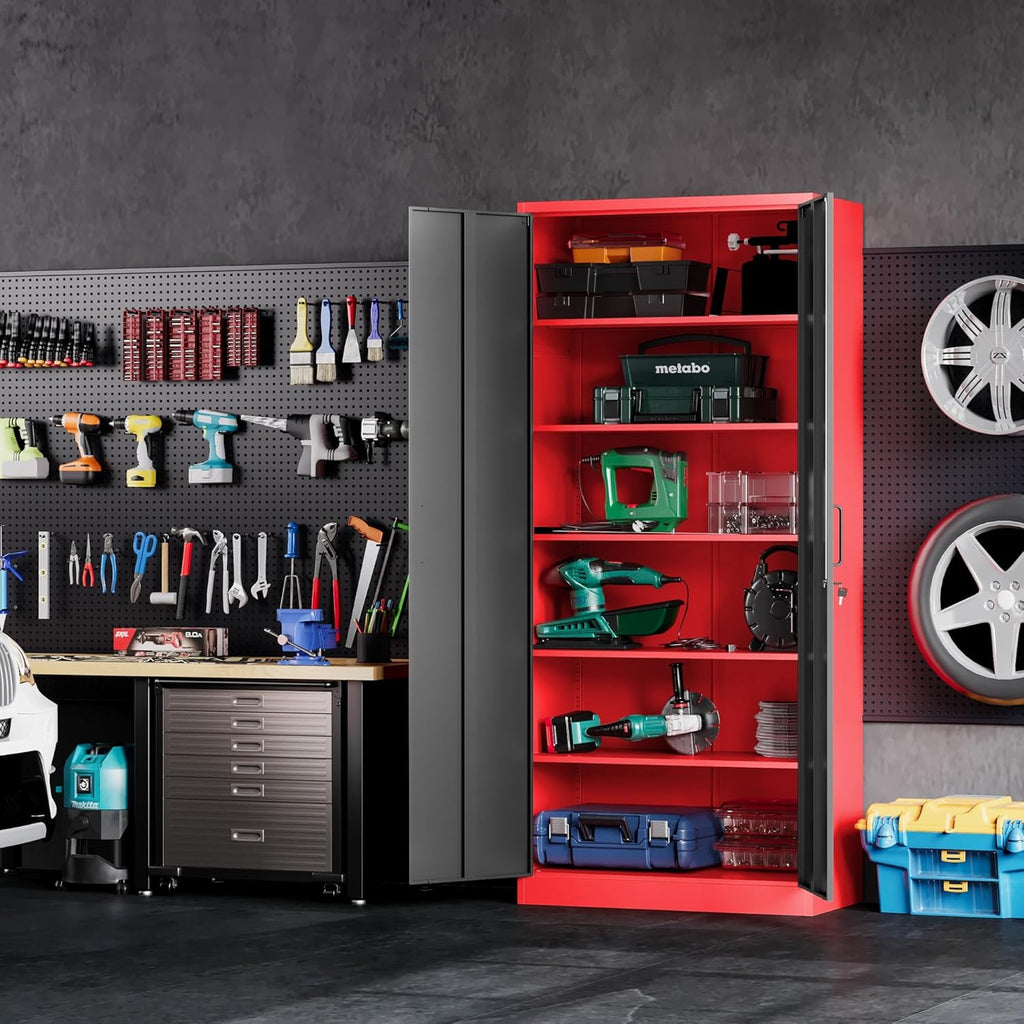 Metal Storage Cabinet with 2 Doors and 6 Shelves, Black Metal Cabinet with Lock, 71 Inch Lockable Garage Storage Cabinet wourant