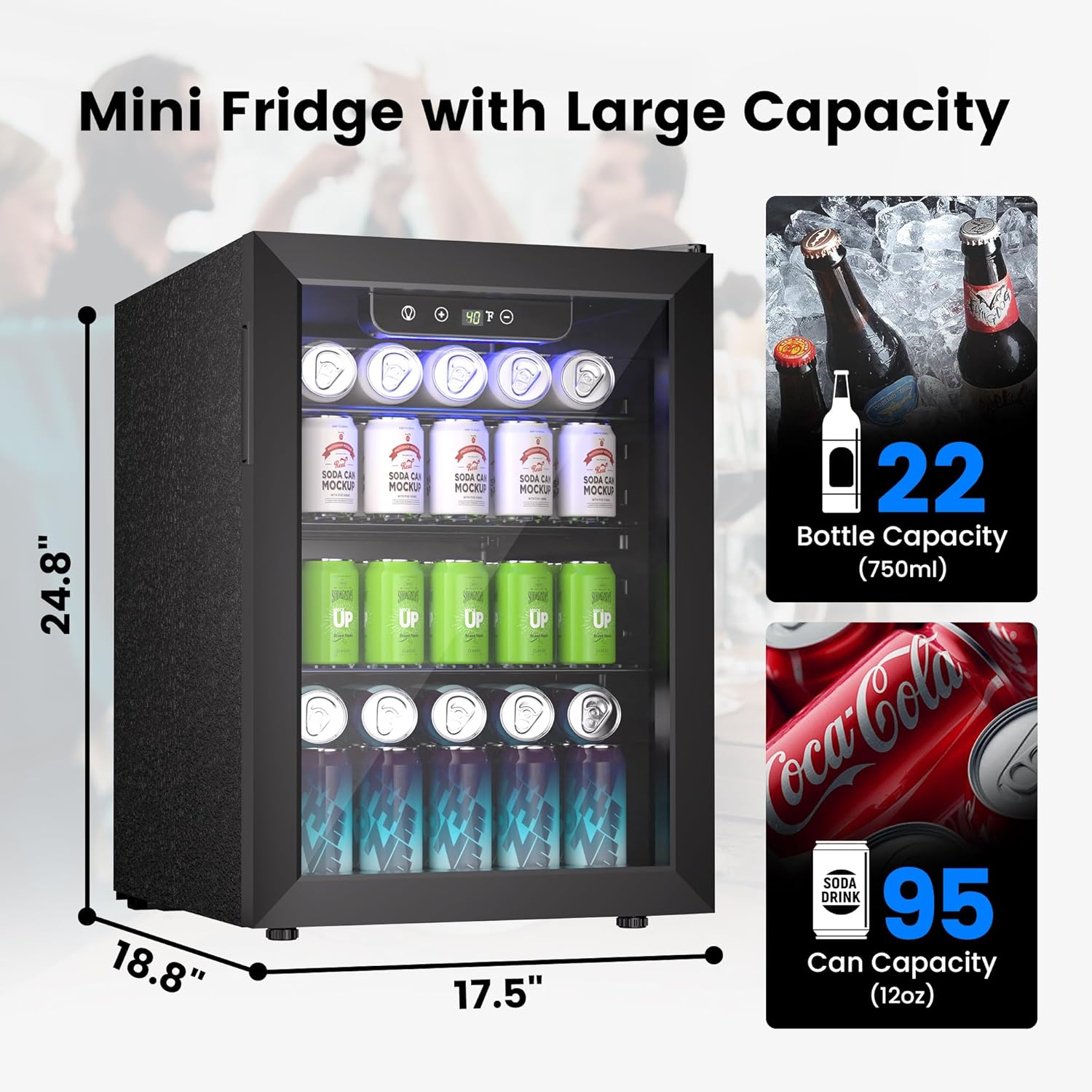 Beverage Refrigerator Cooler - 126 Can Mini Fridge Glass Door for Drinks Soda Beer Wine - Small Refrigerator for Office Bedroom Home Bar, 4 Adjustable Shelves, 3.2 Cu.Ft, Silver wourant