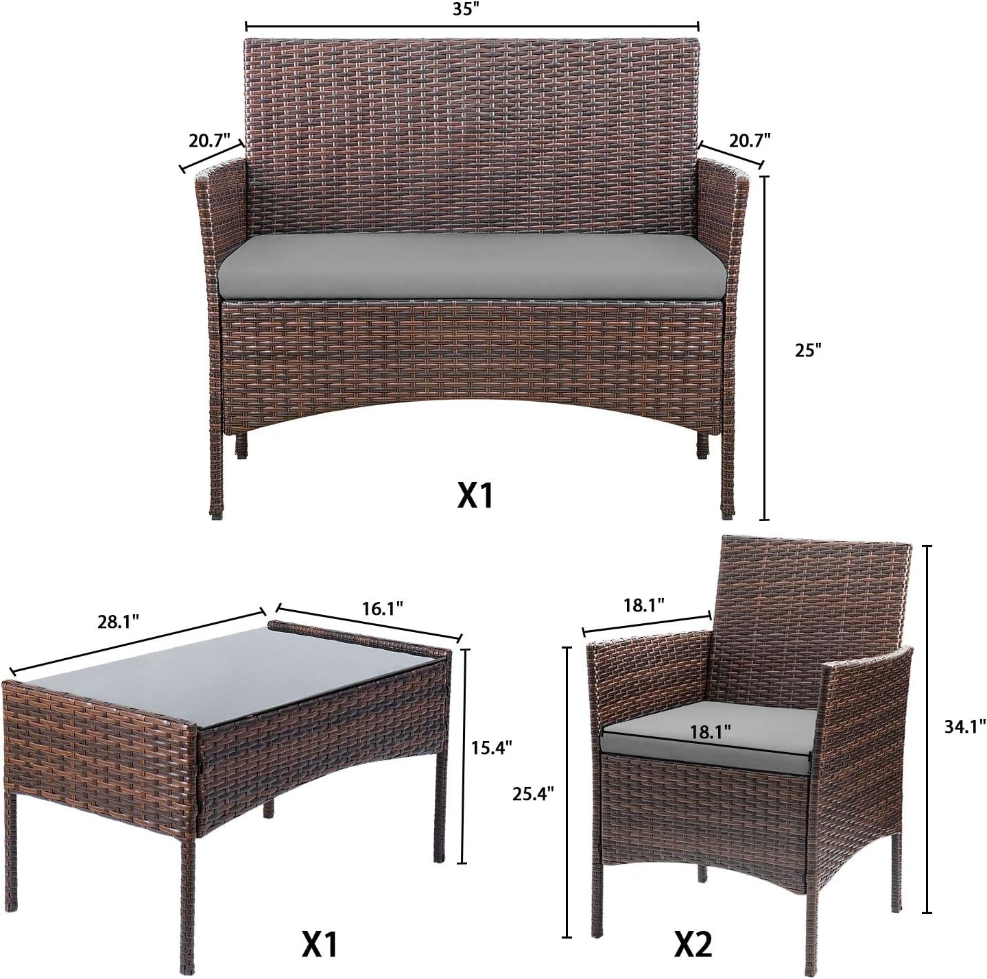 Homall 4 Pieces Outdoor Patio Furniture Sets Rattan Chair Wicker Set, Outdoor Indoor Use Backyard Porch Garden Poolside Balcony Furniture Sets Clearance (Brown and Beige) wourant