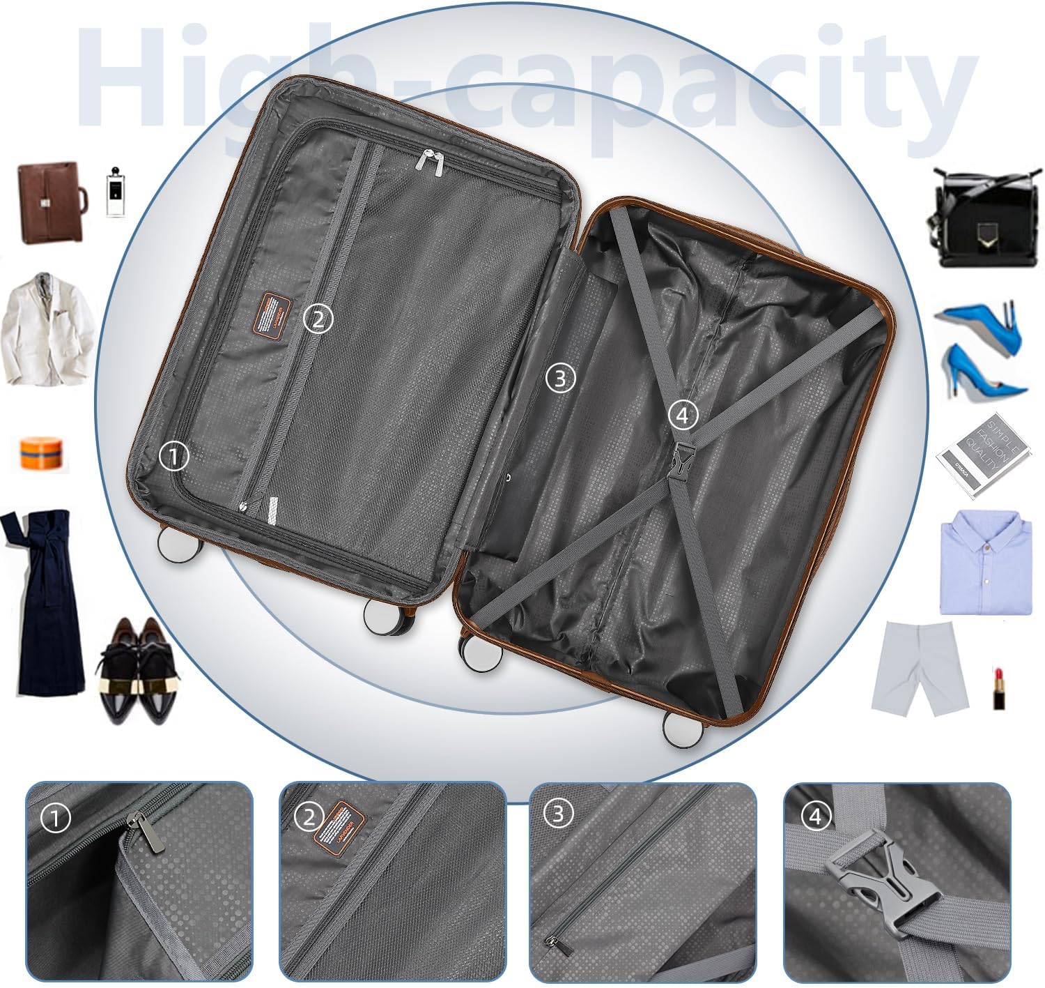 Luggage 6-piece hardshell expandable suitcase lightweight travel carry-on luggage set wourant