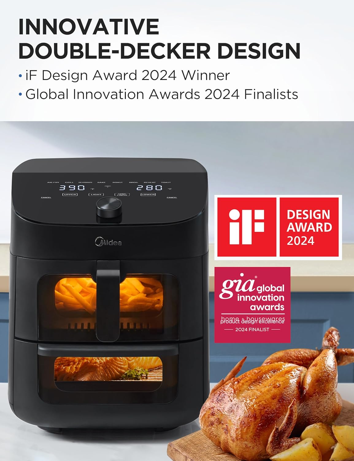 Dual Basket Air Fryer Oven 11 Quart 8 in 1 Functions Clear Window Smart Sync Finish wourant