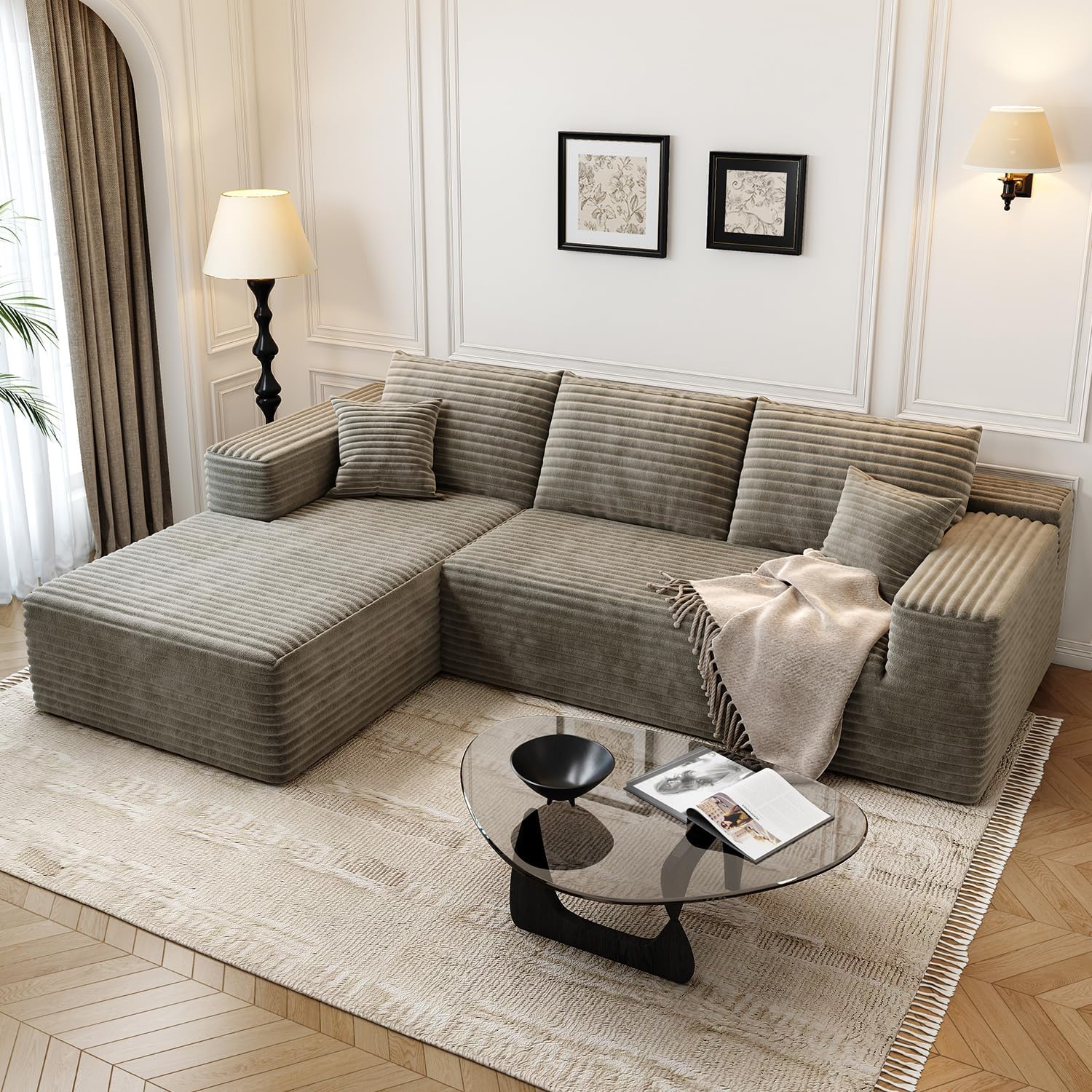 107.5 inch Cloud Modular Sectional Sofa with L-Shaped Chaise Lounge, Modern Minimalist Upholstered Sofa Deep Seating Corner Sofa wourant