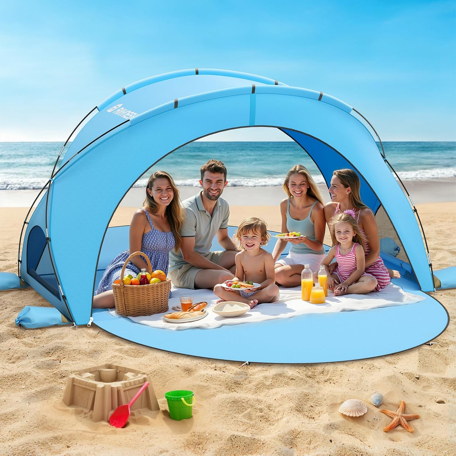 Beach Tent Sun Shelter, Beach Shade Tent with UPF50+ UV Protection, Beach Sun Shelter, Beach Shade with 2 Zippered Doors, Portable Beach Tent for Beach Camping Fishing wourant