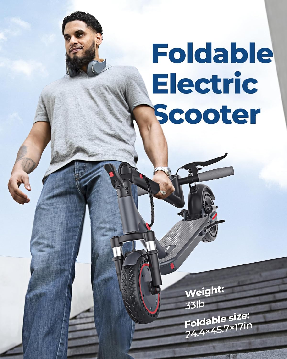 Electric Scooter, 350W/500W Powerful Motor, 8.5"/10" Solid Tires, 19/22Mph, 28/21/12 Miles Range,Dual Braking wourant