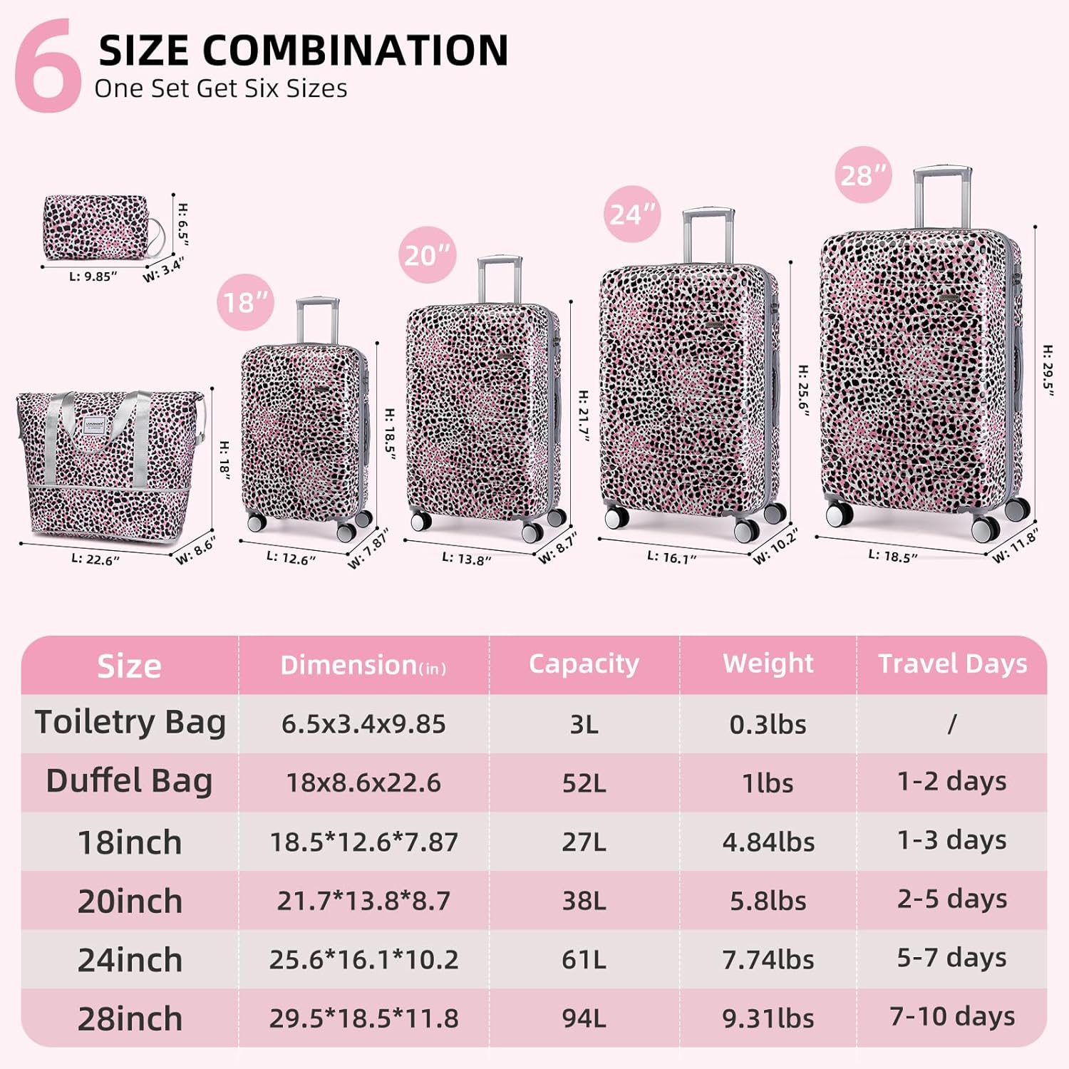 6-piece luggage set, expandable hardshell suitcase set with spinner wheels, lightweight rolling luggage set wourant