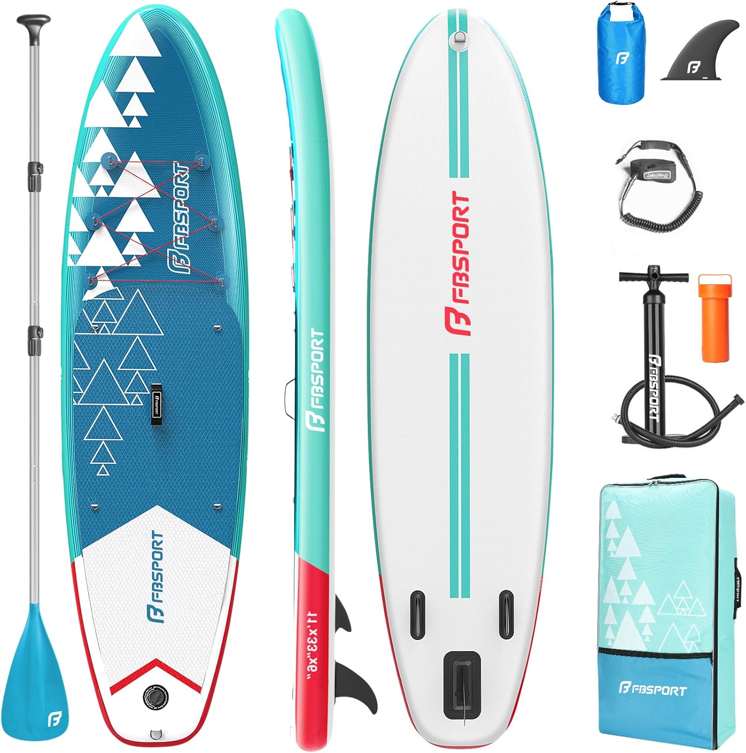 FBSPORT 11' Premium Stand Up Paddle Board, Yoga Board with Durable SUP Accessories & Carry Bag | Wide Stance, Surf Control, Non-Slip Deck, Leash, Paddle and Pump for Youth & Adult wourant