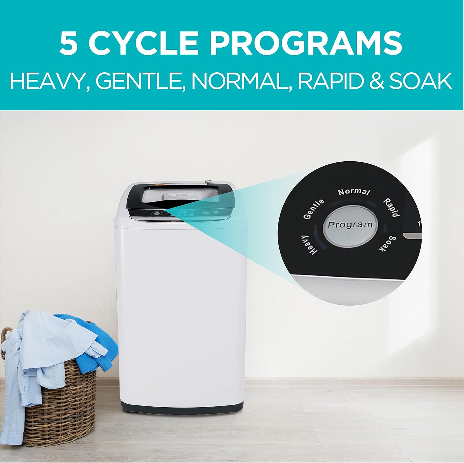 Portable Washer 6.6 lb. Capacity Washing Machine for Homes & Apartments 5 Wash Cycles Quick Connect Sink Adapter and Drain Hose Included Transparent Lid wourant